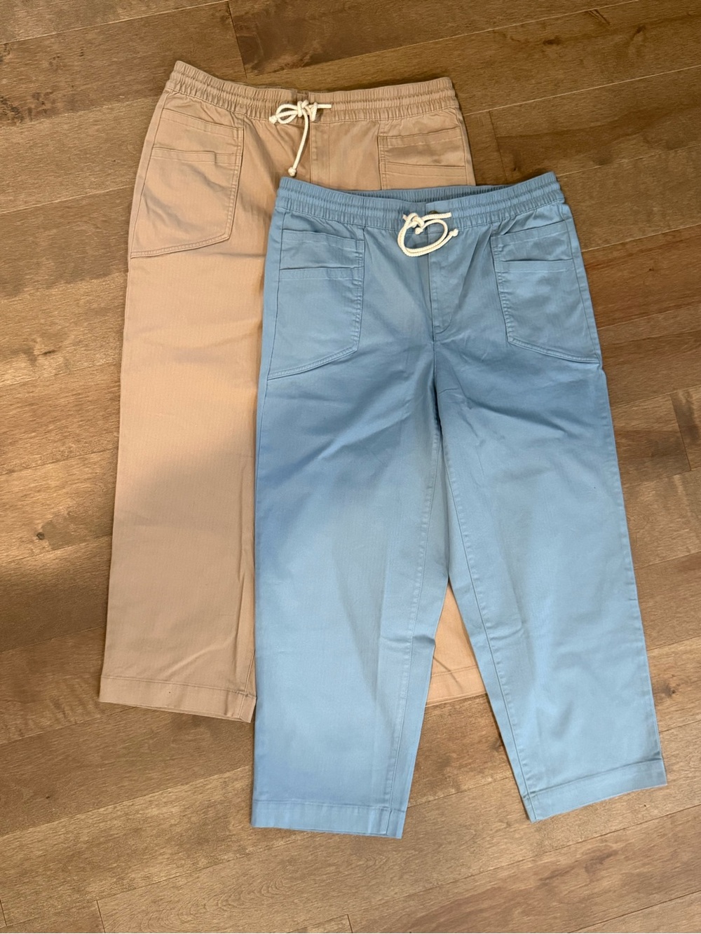 Lands' End Women's 16 Pull On Crop Pants 2 Pack Blue Tan Drawstring Casual